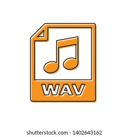 Orange WAV file document icon. Download wav button icon isolated on white background. WAV waveform audio file format for digital audio riff files. Vector Illustration