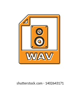 Orange WAV file document icon. Download wav button icon isolated on white background. WAV waveform audio file format for digital audio riff files. Vector Illustration