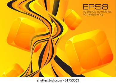 Orange wave flow abstract vector background with transparent cubes.