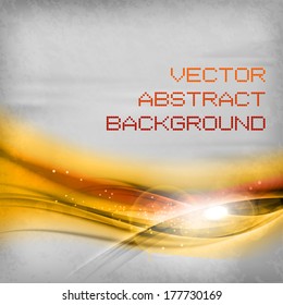 Orange wave on the gray space. Vector abstract background.