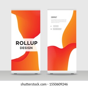 Orange waves Abstract Shapes Modern Exhibition Advertising Trend Business Roll Up Banner Stand Poster Brochure flat design template creative concept. Orange red orange Roll Up EPS. Presentation Cover