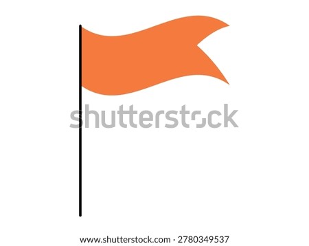 Orange waving flag on a thin black pole vector illustration. Goal achievement, marking location, success signal, navigation point, warning sign, sports event. Bright pennant on a stick