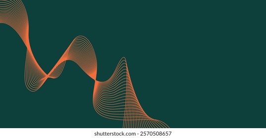 Orange wavy line art on dark background. Vector illustration good for website, wallpaper, banner, flyer