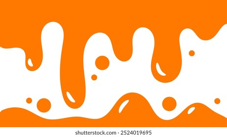 Fondo líquido ondulado naranja. elemento de diseño de miel salpicante. patrón de goteo abstracto de color naranja para el diseño de embalaje. caramelo fundido que fluye sobre fondo blanco.