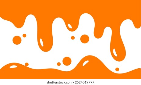 orangefarbener, wellenförmiger, flüssiger Hintergrund. spritzendes Honigdesign. orangefarbenes abstraktes Tropfmuster für Verpackungsdesign. fließender geschmolzener Karamelll auf weißem Hintergrund.
