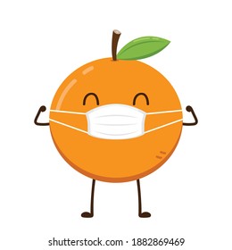 Orange wearing a face mask. Orange character design. Orange vector on white background.