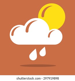 Orange weather icon, sun behind the rainy cloud