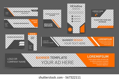 Orange web banners. Collection templates for webpages. Vector, eps10.