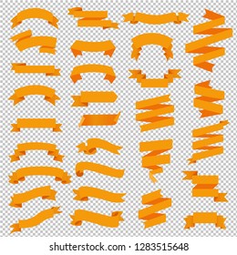 Orange Web Ribbon Big Set Transparent Background, Vector Illustration