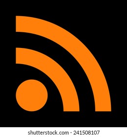 Orange Web Rss Feed Sign. Square Shape Icon On Black Background. Vector Illustration 10 EPS