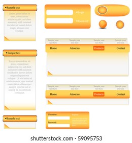 Orange web template with forms, bars and buttons. Vector illustration