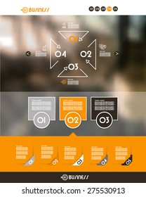 orange website template with fozr triangles. infographic concept.