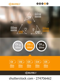 orange website template with three circles. infographic concept.