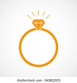 Orange wedding ring icon in flat design. Ring with diamond isolated on light background. Vector illustration.
