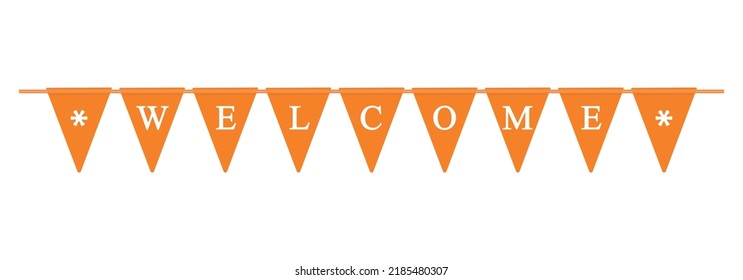 Orange Welcome Banner Sign For Decoration Elements Vector Illustration In Animated Cartoon On White Background