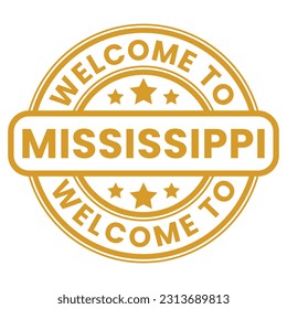 Bienvenida naranja a signo Mississippi, sello, pegatina con ilustración vectorial de estrellas