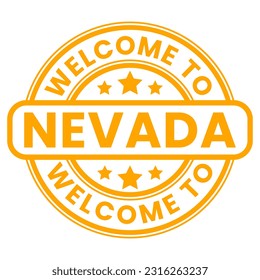Orange Welcome To Nevada Sign, Stamp, Sticker with Stars vector illustration