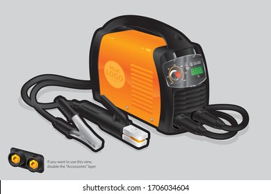 Orange welding machine with protective glass and welding accessories