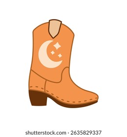 Orange Western Cowboy Boot with Moon and Star Motif