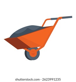 Orange wheelbarrow carrying building materials for construction work