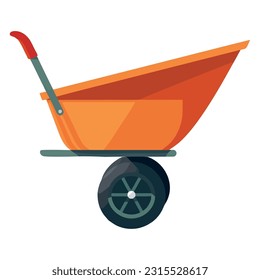 orange wheelbarrow design over white