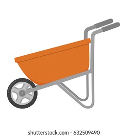 Orange wheelbarrow isolate on white background. 
