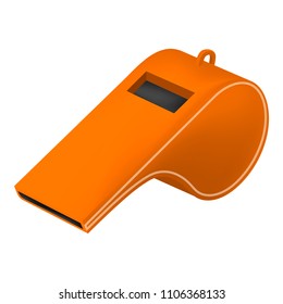 Orange whistle mockup. Realistic illustration of orange whistle vector mockup for web design isolated on white background