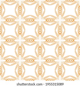 Orange and white abstract flower repeat pattern design. Great for springtime modern fabrics, wallpaper, backgrounds, invitations, packaging design projects and fashion. 