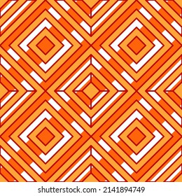 Orangefarbene und weiße abstrakte Linie geometrischer diagonaler quadratischer, nahtloser Musterhintergrund. Vektorgrafik.