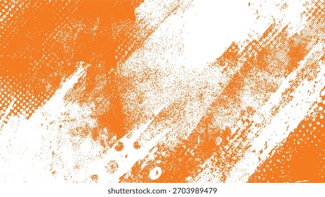 Fundo texturizado abstrato laranja e branco com manchas de tinta angustiada e vetor de pontos de meio-tom