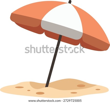 Orange and White Beach Umbrella Vector Illustration. Summer Vacation Concept with Parasol on Sand. Flat Design Tropical Holiday Icon.