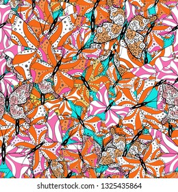 Orange, white and black butterflies pattern. Cute butterfly seamless pattern for print textures. Decor background for clothing design. Vector illustration.