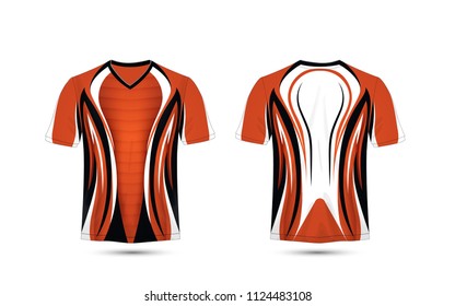 Orange, white and black layout e-sport t-shirt design template