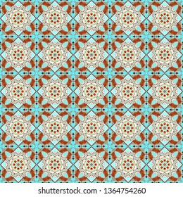 Orange, white and blue background texture. Vector illustration. Endless abstract seamless pattern.