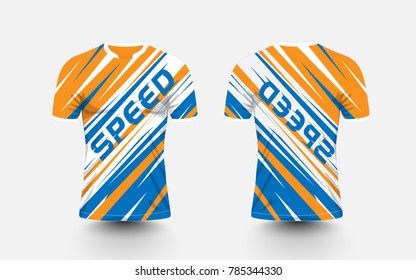 Orange, White and blue stripe pattern sport football kits, jersey, t-shirt design template