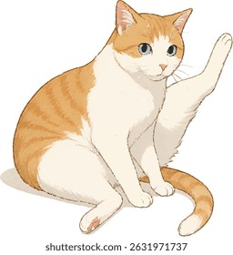 Orange and White Cat in Grooming Pose – Playful Vector Illustration on Transparent Background