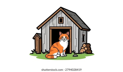Orange and white cat sitting outside