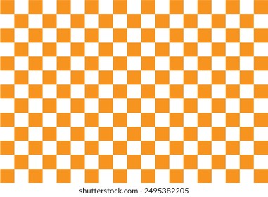 Orange and white checkerboard pattern, squares fabric pattern.