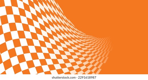 Orange and white checkered abstract background. Race background with space for text. Racing flag vector illustration. Flag race background. 