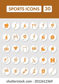 Orange And White Color Set of Sports Icon In Flat Style.