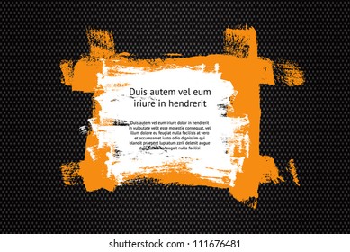 Orange / white colorful vector hand painted grungy banner on black textured canvas