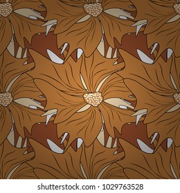 Orange and white colors vector seamless pattern with many flowers.