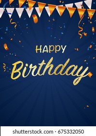 Orange White confetti concept design. Celebration background. Happy Birthday. Greeting card with calligraphy. pattern of gold. Vector illustration