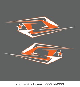 Orange and white decals. Suitable for pasting on both sides of racing car doors. Modern, sporty, youthful.