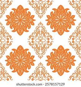 orange and white ethnic floral diamond shape motif seamless pattern for cloth, carpet, wallpaper and tile
