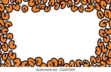 Orange and white frame with modern ornament of stylized leopard skin. Squared pattern for poster. Decorative abstract border with animal ornament. Trendy leather skin. Copy space. Vector illustration.