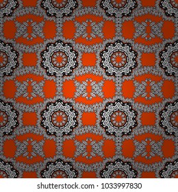 Orange, white and gray. Vector Mandala with hand drawn elements and flowers in Arabic, Indian, turkish, pakistan, ottoman motifs. Image for coloring books, tattoo, decorate plates, porcelain, Eps 10.
