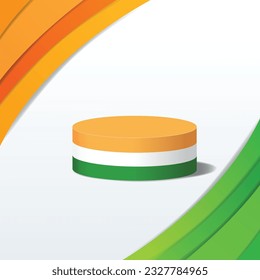 orange white and green color podium, august 15 independence day of India or republic day, Podium product display, mockup template,3D illustration.