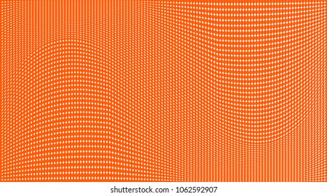 Orange white halftone dots pattern texture background. Black and white pixels. Modern dotted vector illustration. Abstract wavy lines. Pixels backdrop. Wide template for web design