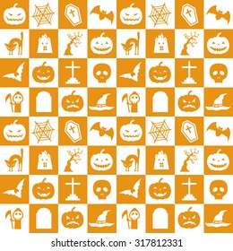 Orange and white halloween pattern with pumpkin, bat, spider web and etc